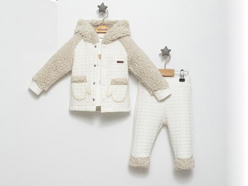 KAPÜŞONLU EL CEPLİ KAPİTONE VE PELUŞLU ÜÇLÜ ALT ÜST TAKIM - Ekru - 18 - 24 Ay - BBZ866-Ekru-18 - 24 Ay Ekru