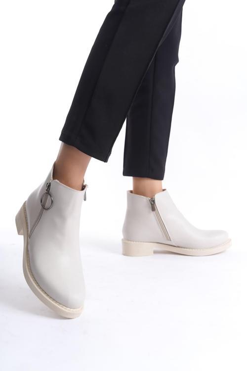 MARGARET Fermuarlı Ortopedik Taban Topuklu Kadın Bot  CKT - Krem