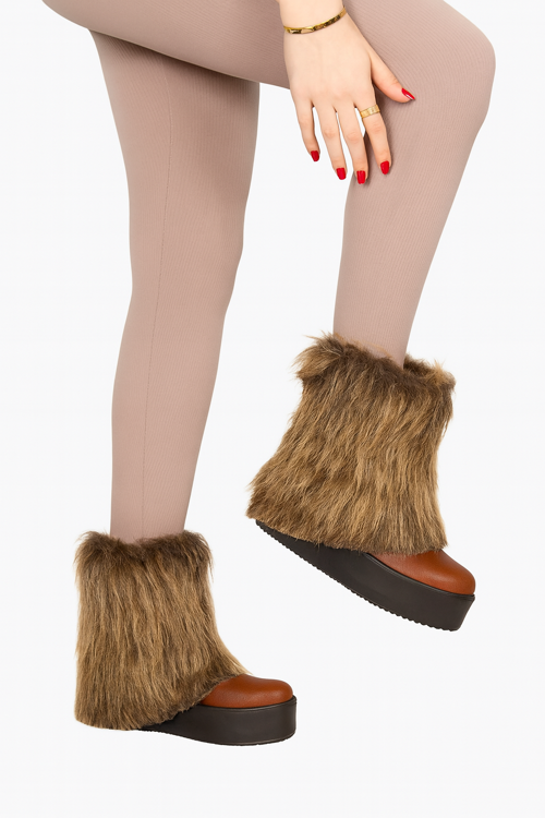 Kadın Tüylü Platform Bot | Kışlık Peluş Detaylı Kalın Taban Bot