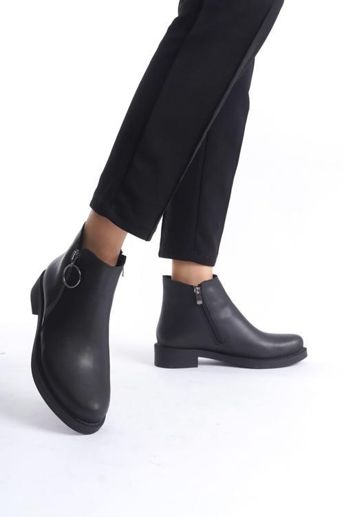 MARGARET Fermuarlı Ortopedik Taban Topuklu Kadın Bot - CST - Siyah