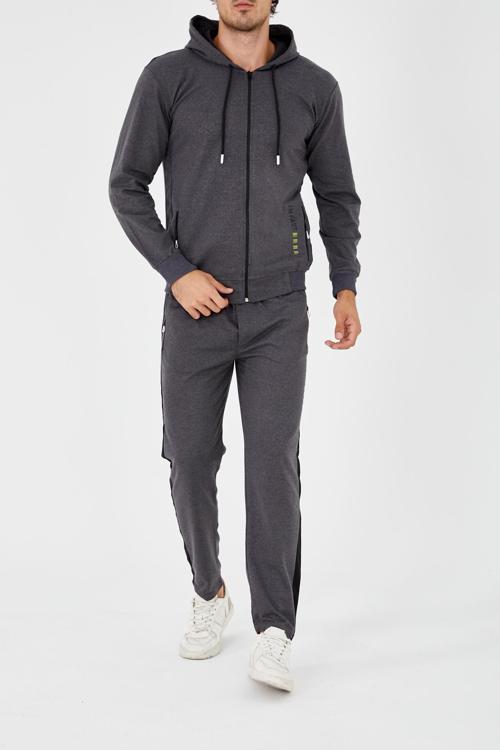 PANTS Düz Paça Fermuarlı Kapşonlu Eşofman Takım - Füme