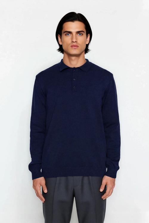 Erkek Smart Casual Polo Yaka Düz Triko Kazak Kış Kombinlerine Modern Bir Dokunuş Kaliteli Şık