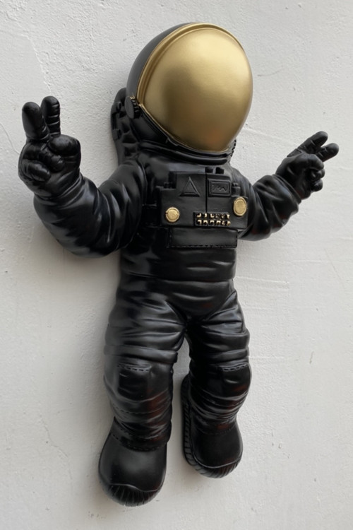 Dekoratif Astronot Apollo Duvar Heykeli (47X35Cm) Siyah