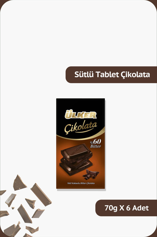 %60 Bitter Tablet Çikolata - 70 gram - 54 Adet