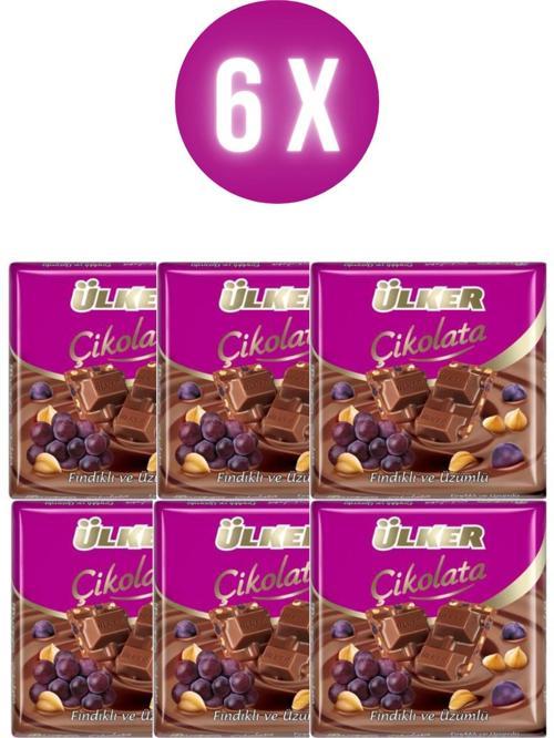 Kare Çikolata Üzümlü Fındıklı Sütlü 60 Gr x 6 Adet