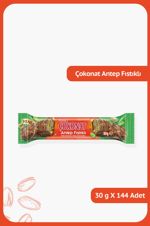 ÇOKONAT Antep Fıstıklı - Sütlü Çikolatalı ve Antep Fıstıklı Gofret - 30 gram - 144 Adet
