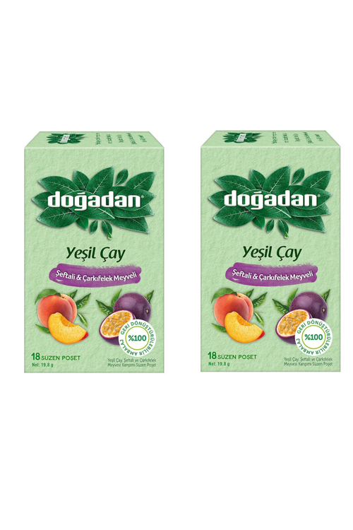 Şeftali ve Çarkıfelek Meyveli Poşet Yeşil Çay 18'li x 2 Adet