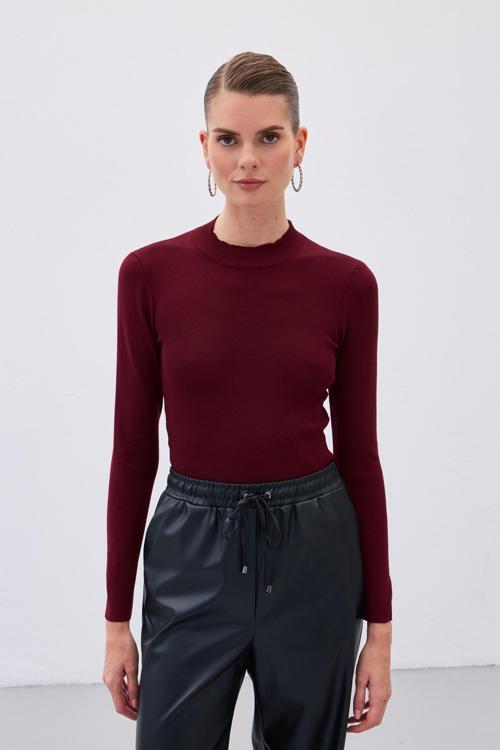 Yarım Balıkçı Triko Bluz - Bordo