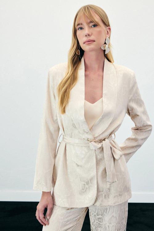 Yılan Desenli Uzun Ceket - Bej