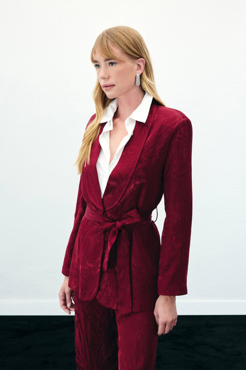 Kuşaklı Uzun Ceket - Bordo