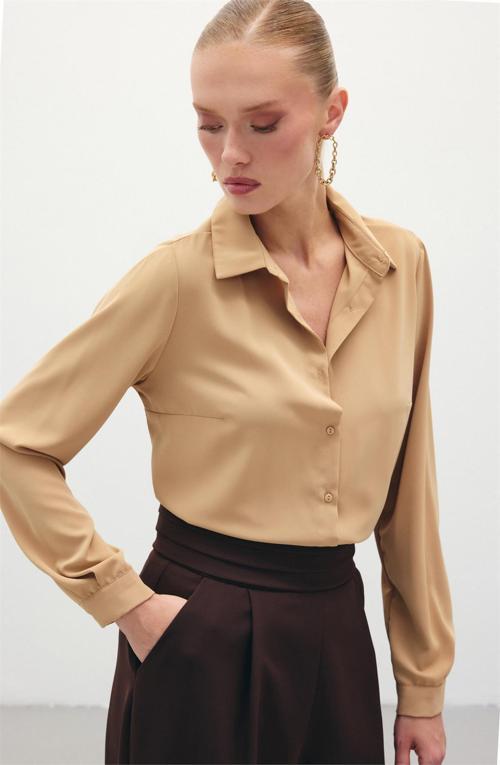 Düz Klasik Gömlek - Camel