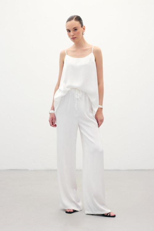 Bağcıklı Salaş Pantolon - Ekru