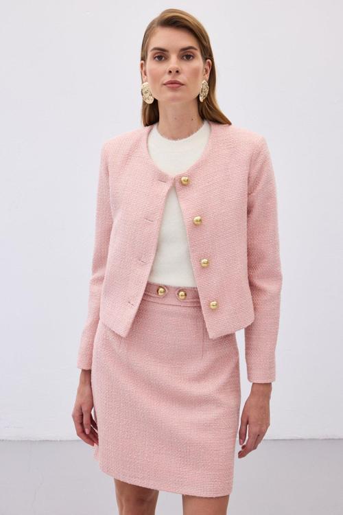 Kısa Tüvit Ceket - Pudra