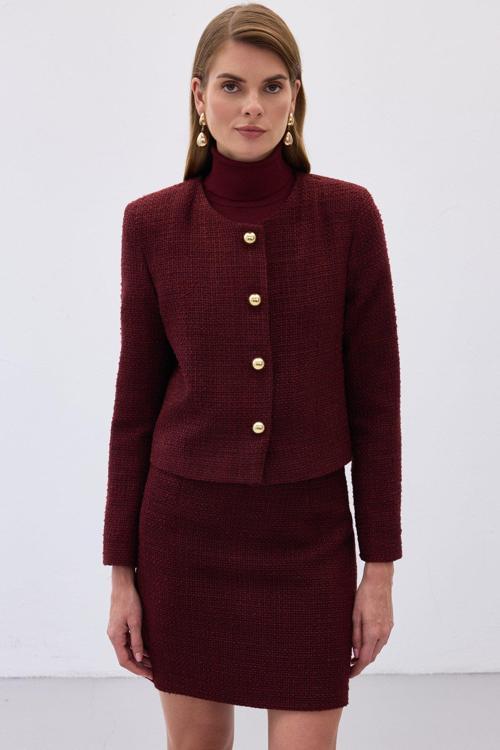 Kısa Tüvit Ceket - Bordo