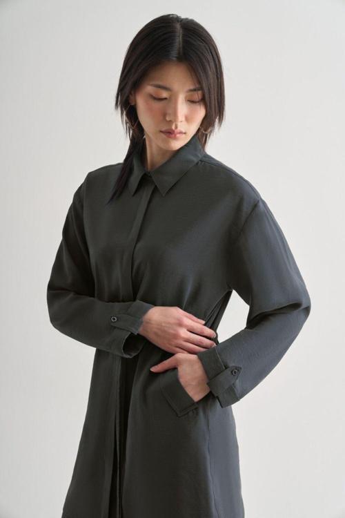 Beli Ip Büzgülü Modal Gri Tunik