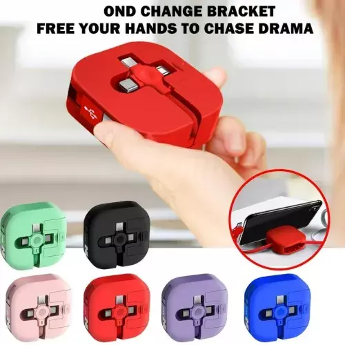 Multifonksiyon Şarj Standı 3'ü 1 Arada 3A Hızlı Şarj 1m Geri Çekilebilir Kablo,Tüm Android/iOS İçin