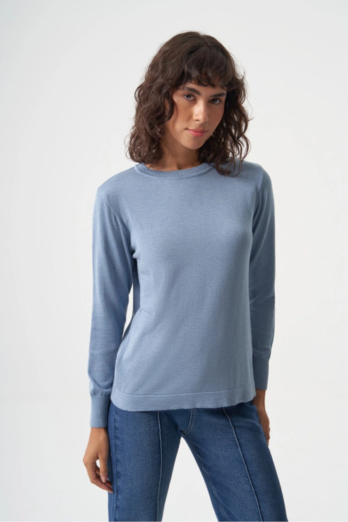 Basic O Yaka Viskon Akrilik Bebe Mavi Triko