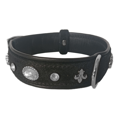 Taşlı Kadife Köpek Boyun Tasması 38-43 cm Siyah