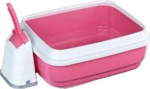 Imac Duo Açık Kedi Tuvalet Kabı Ve Kürek - Beyaz / Pembe
