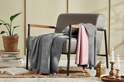 PONPONLU PAMUK BATTANİYE ÇİFT KİŞİLİK 200X220 GRİ PUDRA