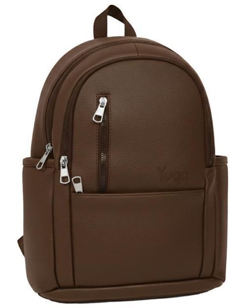 Suni Deri Dört Gözlü Sırt Çantası Kahverengi