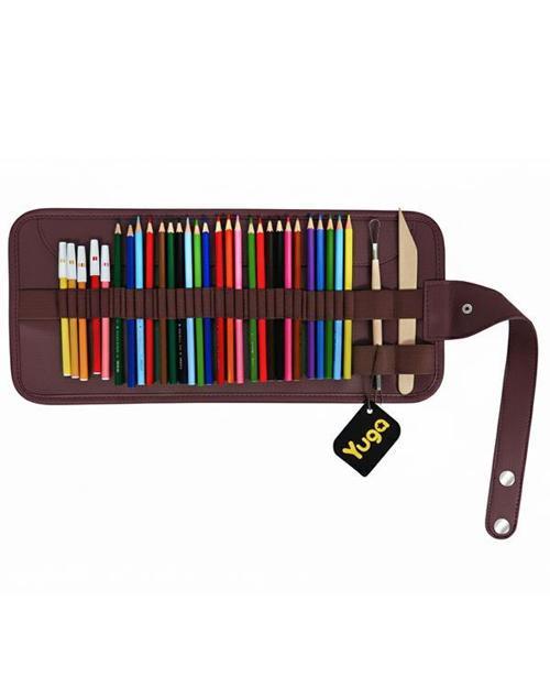 Suni Deri 36 Gözlü Rulo Kalemlik Bordo