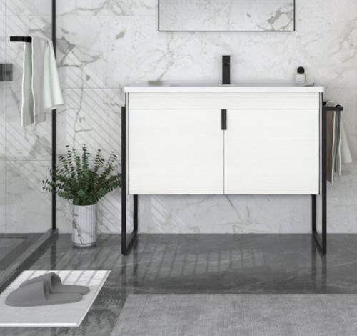 Trio 80 cm Beyaz Kapaklı Havluluklu Banyo Dolabı Alt Modül ve Lavabo