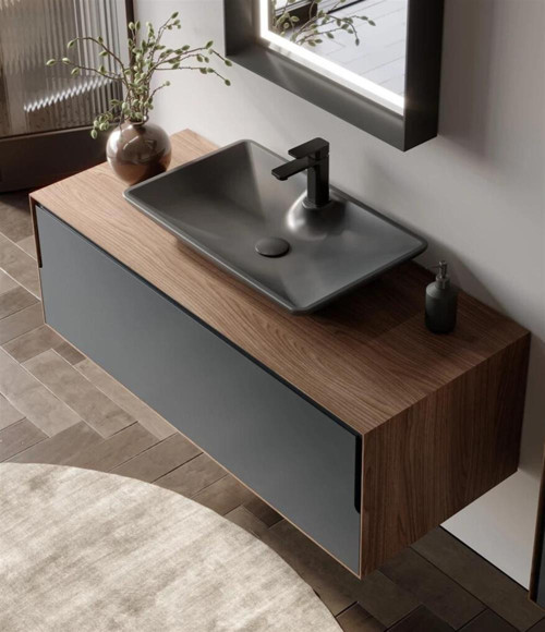 Craft 120 cm Ceviz Antrasit Banyo Dolabı Alt Modül ve Lavabo (Mat Antrasit Lavabo)
