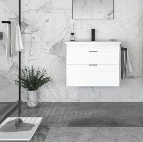 Trio 65 cm Beyaz Çekmeceli Banyo Dolabı Alt Modül ve Lavabo