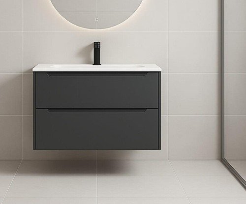 Messina 65 cm Mat Antrasit Banyo Dolabı Alt Modül Ve Lavabo