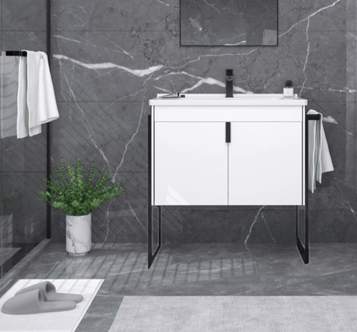 Trio 65 cm Beyaz Kapaklı Havluluklu Banyo Dolabı Alt Modül ve Lavabo