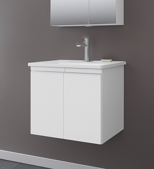 Terme 60 cm Parlak Beyaz Banyo Dolabı Alt Modül ve Lavabo