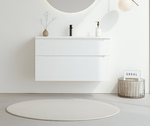 Messina 100 cm Mat Beyaz Banyo Dolabı Alt Modül Ve Lavabo