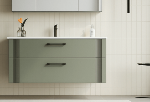 Bari 100 cm Mat Yeşil Banyo Dolabı Alt Modül ve Lavabo