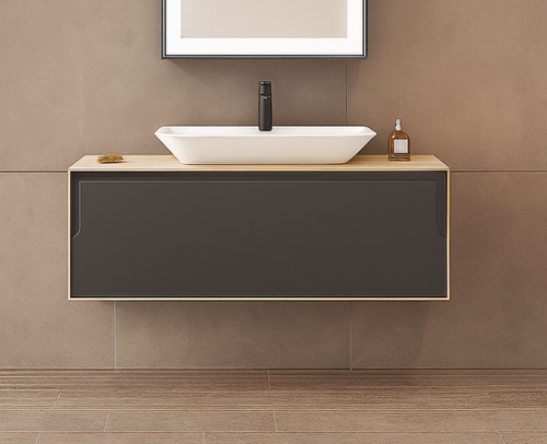 Craft 100 cm Meşe Antrasit Banyo Dolabı Alt Modül ve Lavabo (Mat Beyaz Lavabo)
