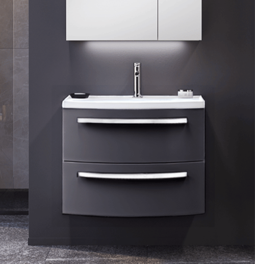 Urla 70 cm Parlak Antrasit Banyo Dolabı Alt Modül ve Lavabo