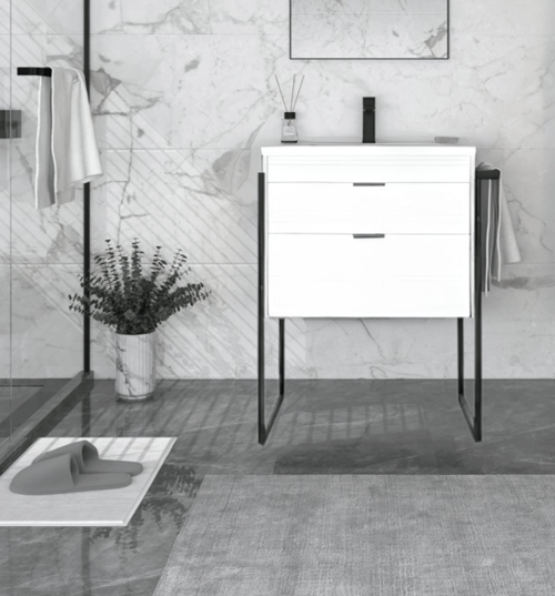 Trio 65 cm Beyaz Havluluklu Çekmeceli Banyo Dolabı Alt Modül ve Lavabo