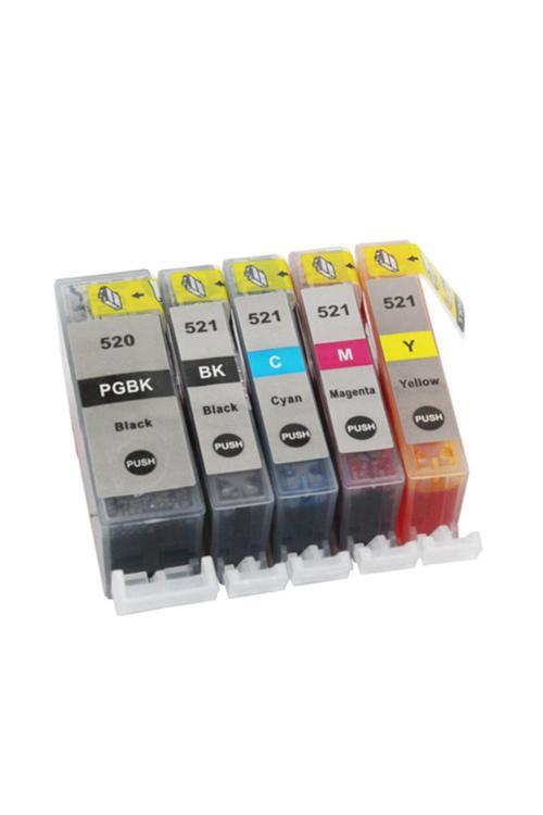 Canon Mp980 Mp990 Mx860 Mx870 Uyumlu Kolay Dolan Muadil Kartuş Seti+5X100Ml Mürekkep 5 Renk Dolu