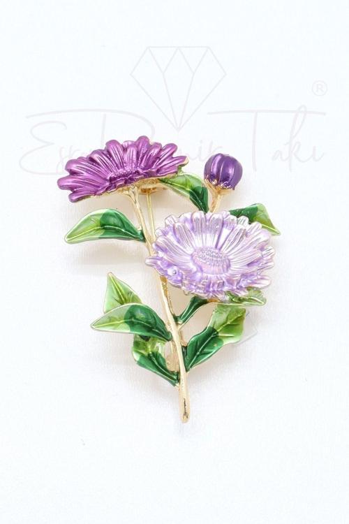Lila Çiçek Kolye Ucu Ve Broş