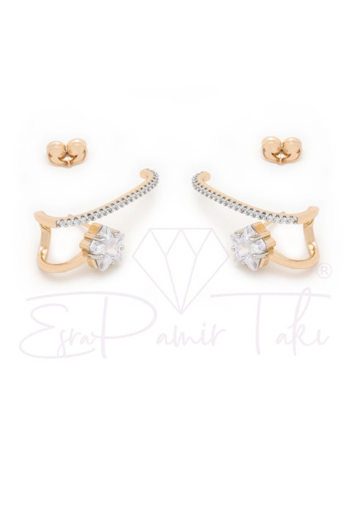 Zirkon Taşlı Rose Gold Renk Küpe