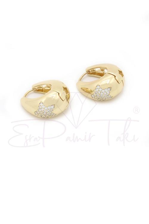 Zirkon Taşlı Altın Renk Küpe