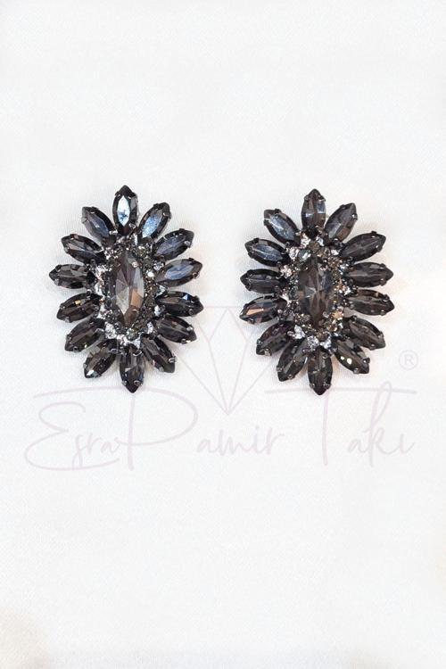 Füme Kristal Taş Abiye Küpe