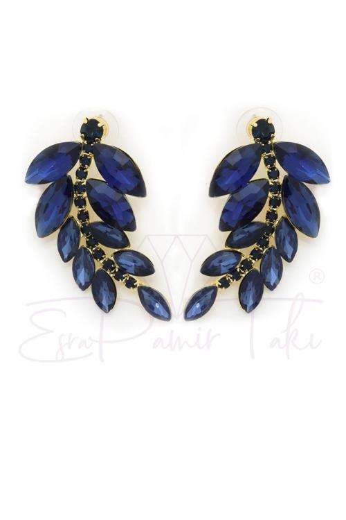 Lacivert Kristal Taş Abiye Küpe