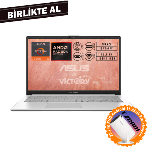 Vivobook Go 15 AMD Ryzen 5 7520U 8GB 1TB SSD 15.6" FHD W11P + Projeksiyon E1504FA-BQ1741 015