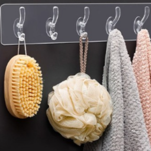 Kendinden Yapışkanlı Güçlü Şeffaf Askılık | Şeffaf Yapışkanlı Sihirli Askı 5 Adet Kancalı