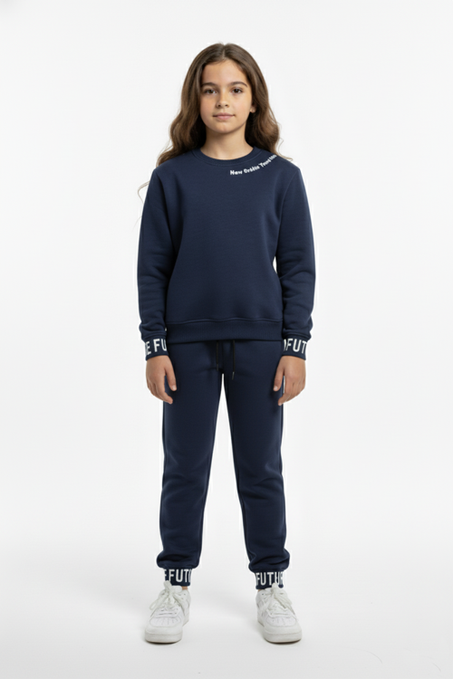 3iplik İçi Polarlı Baskılı Kız Çocuk Eşofman MNK416053 LACİVERT