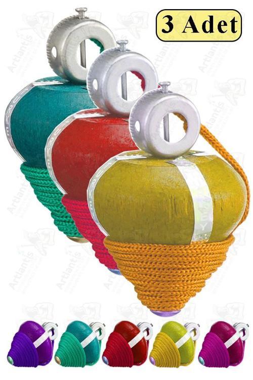 Ahşap Topaç 3 Adet Renkli Kaliteli Ahşap Topaç İpli Dönene Zilli Ağaç Topaç Nostaljik Oyuncak Geleneksel Okul Öncesi