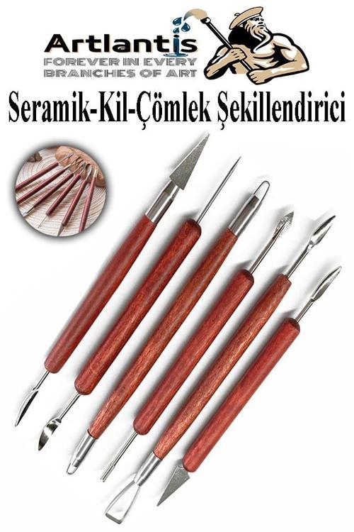 Seramik Kil Çömlek Şekillendirici Ahşap Saplı 6 Parça 1 Paket Seramik Modelaj Oyma ve Temizleme Seti Ebeşuar Heykel Hobi