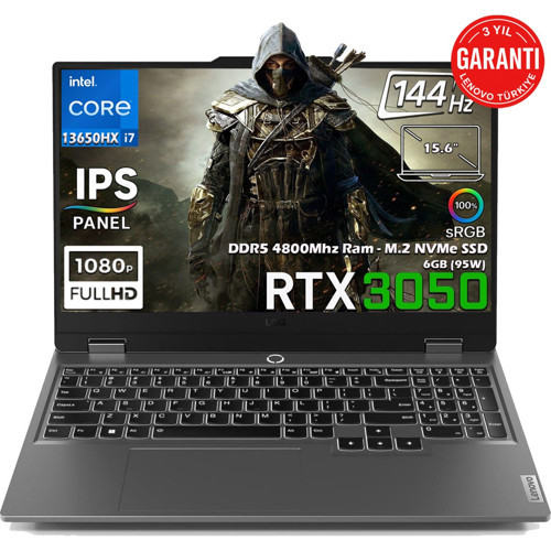 LOQ 15IRX9 Intel Core i7 13650HX 12GB 1TB SSD RTX 3050 6GB (95W) 15.6'' 144Hz FHD IPS Panel Freedos Taşınabilir Bilgisay