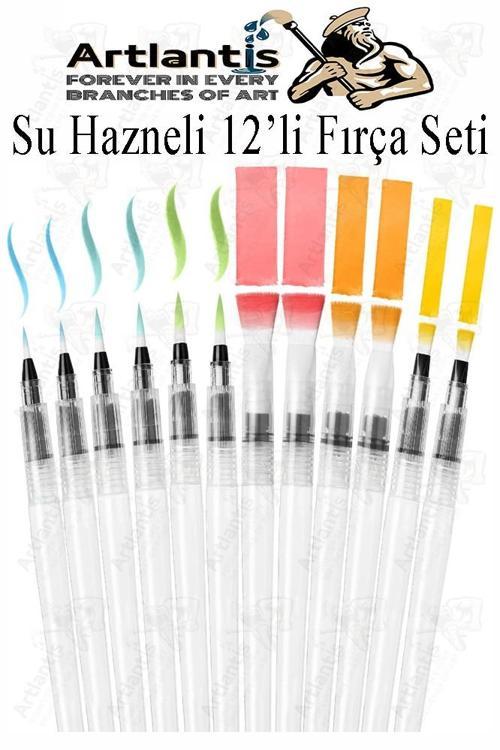 Su Hazneli Kalem Fırça 12 li 1 Paket Suluboya Fırça Kalemi Kaligrafi Hat Fırçası Sulu Boya Su Hazneli Doldurulabilir
